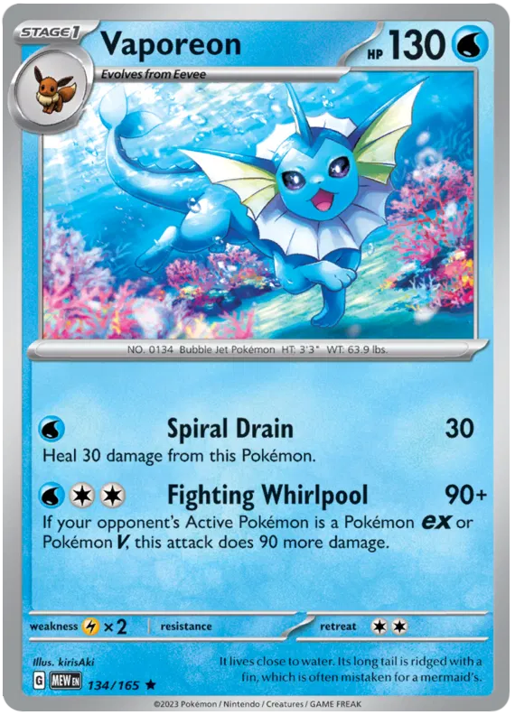 134. Vaporeon - Holo - Rare 151