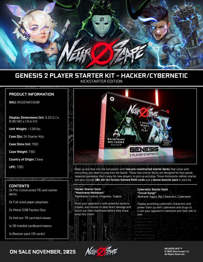 Neuroscape TCG: Genesis - 2-Player Starter Kit: Hacker/Cybernetic PRE ORDER (ETA 23/02/2026)