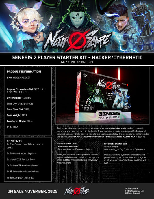Neuroscape TCG: Genesis - 2-Player Starter Kit: Hacker/Cybernetic PRE ORDER (ETA 23/02/2026)