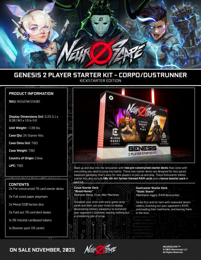 Neuroscape TCG: Genesis - 2-Player Starter Kit: Corpo/Dustrunner PRE ORDER (ETA 23/02/2026)