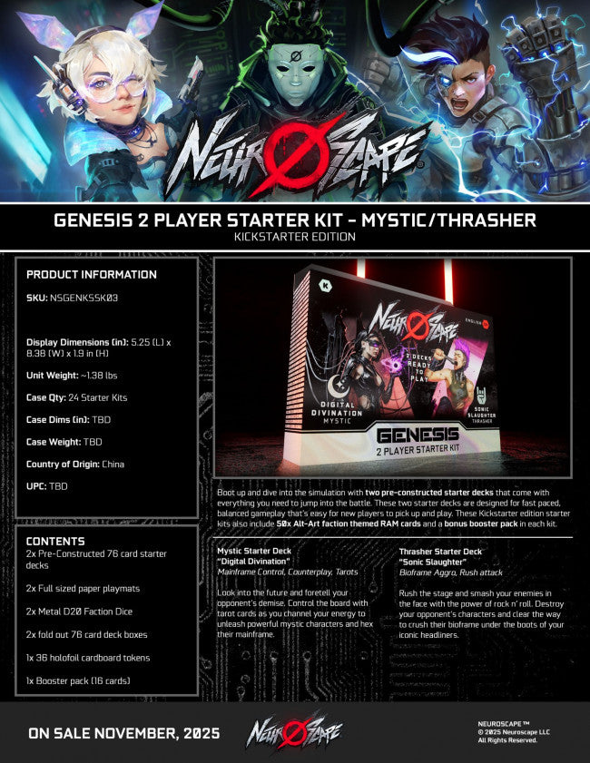Neuroscape TCG: Genesis - 2-Player Starter Kit: Thrasher/Mystic PRE ORDER (ETA 23/02/2026)