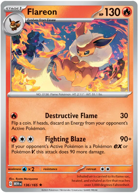 136. Flareon - Reverse Holo - Rare  151
