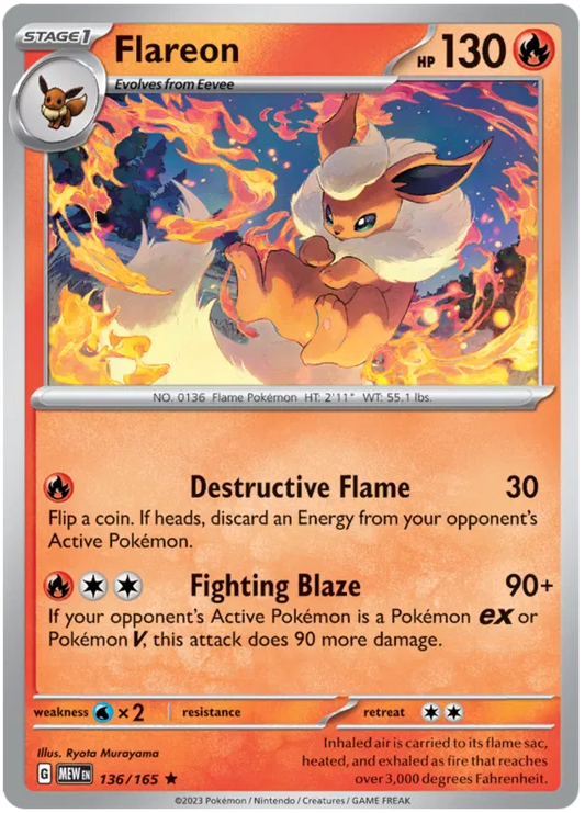 136. Flareon - Reverse Holo - Rare  151