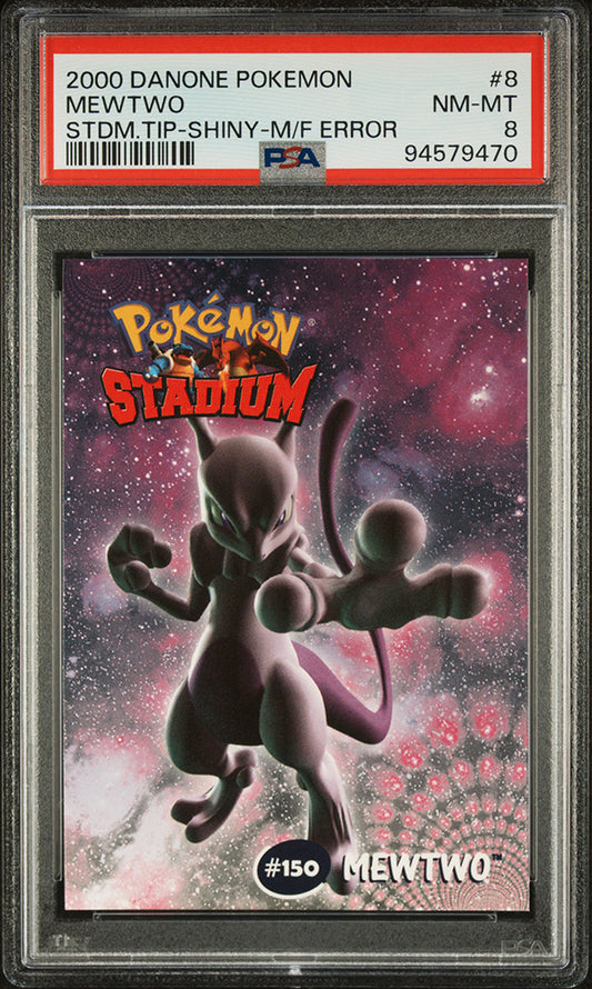 2000 Pokemon Danone Stadium Tip Mewtwo Shiny M/F Error PSA 8