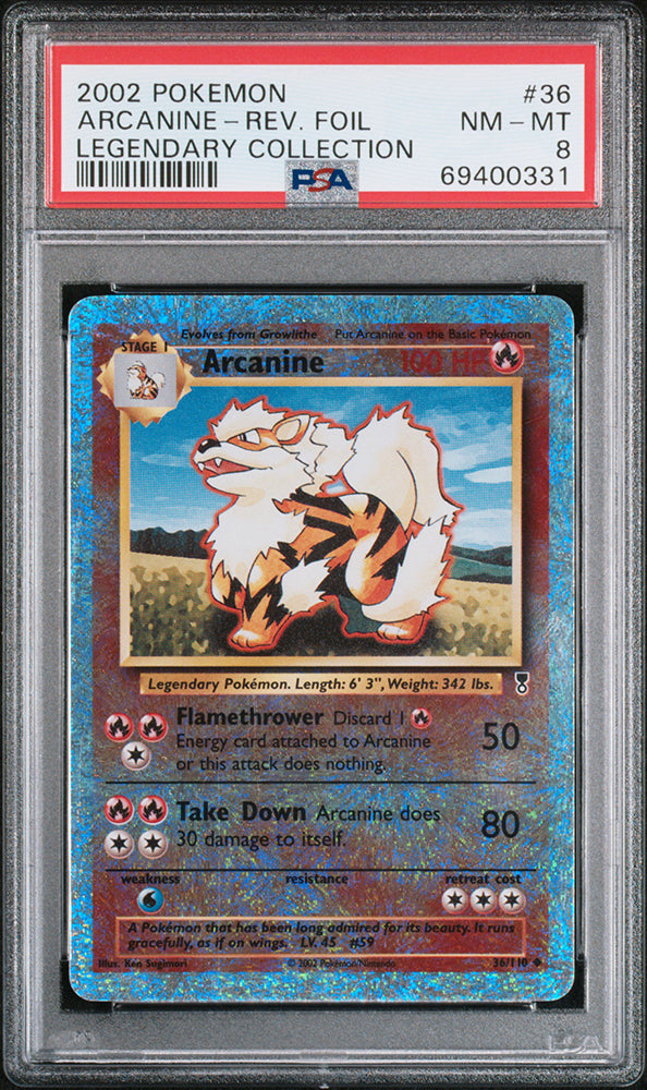 2002 Pokemon Legendary Collection Arcanine Reverse Foil PSA 8