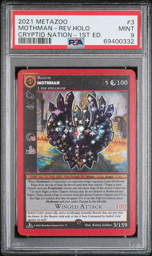2021 Metazoo Cryptid Nation 1st Edition Mothman Reverse Holo PSA 9
