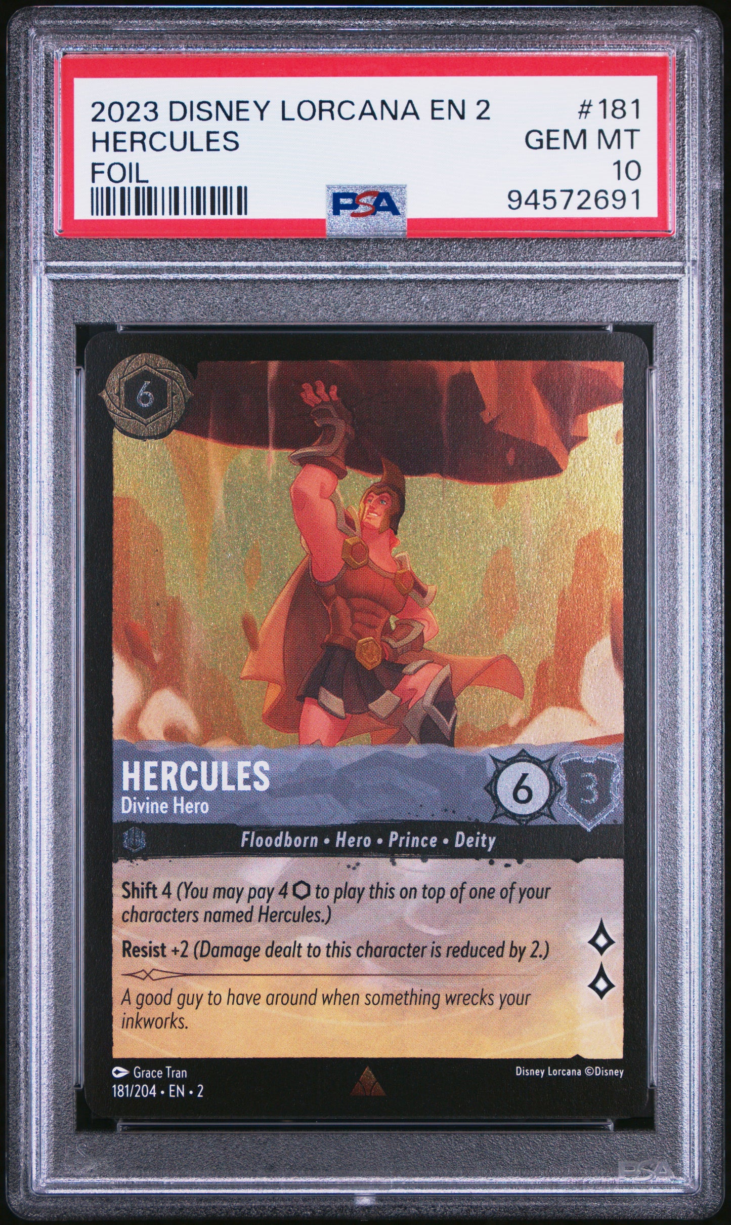 2023 Disney Lorcana Hercules Foil Rare Rise Of The Floodborn PSA 10