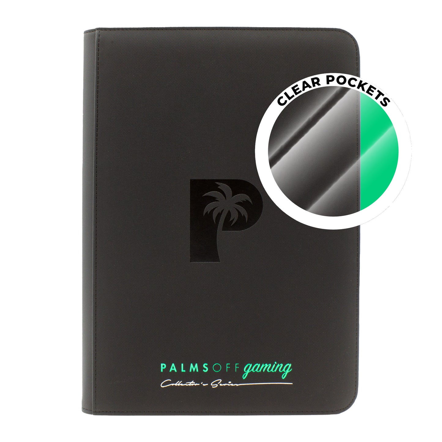 Palms Off Gaming - Collector's Series Top Loader Clear 9 Pocket Zip Binder 216 Slots Black