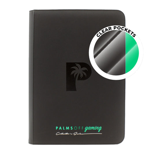 Palms Off Gaming - Collector's Series Top Loader Clear 9 Pocket Zip Binder 216 Slots Black